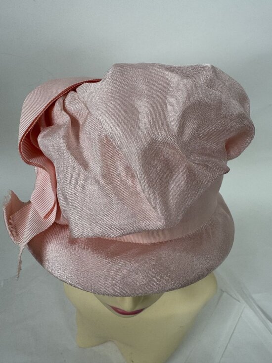 Vintage Pink Satin Womens Hat With Ruched Crown & Ribbon Accent main image 13